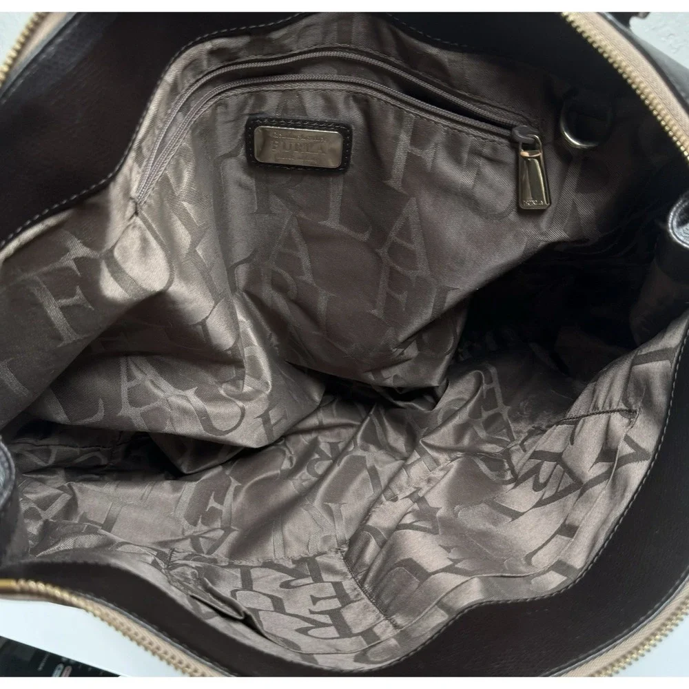 Furla Top Handle Handbag Italian Leather Purse Taupe‎ Cream Brown